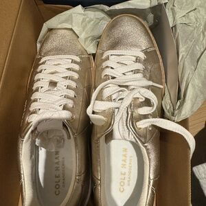 Cole Haan Women's 6.5 Metallic Gold Grand Pro Topspin Sneakers new in box
